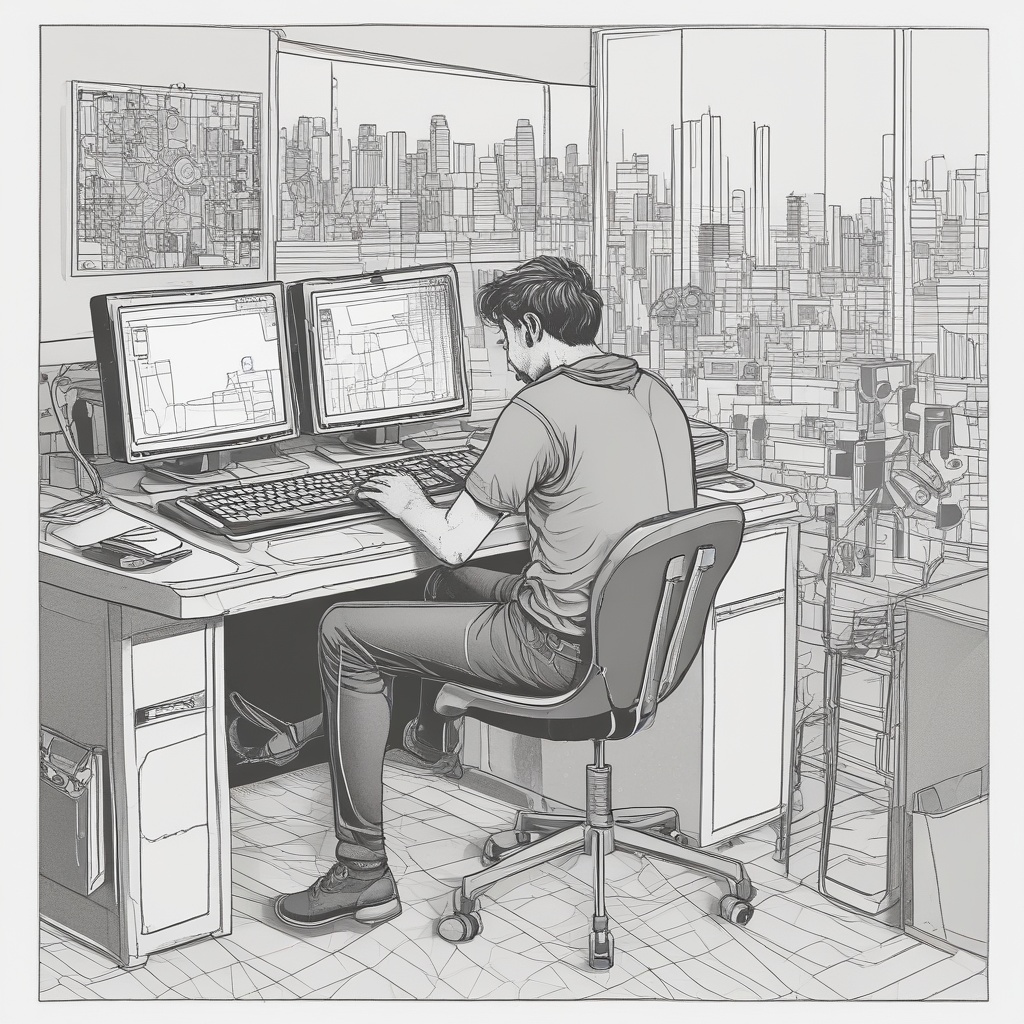 A software engineer working on their computer, coding on a project